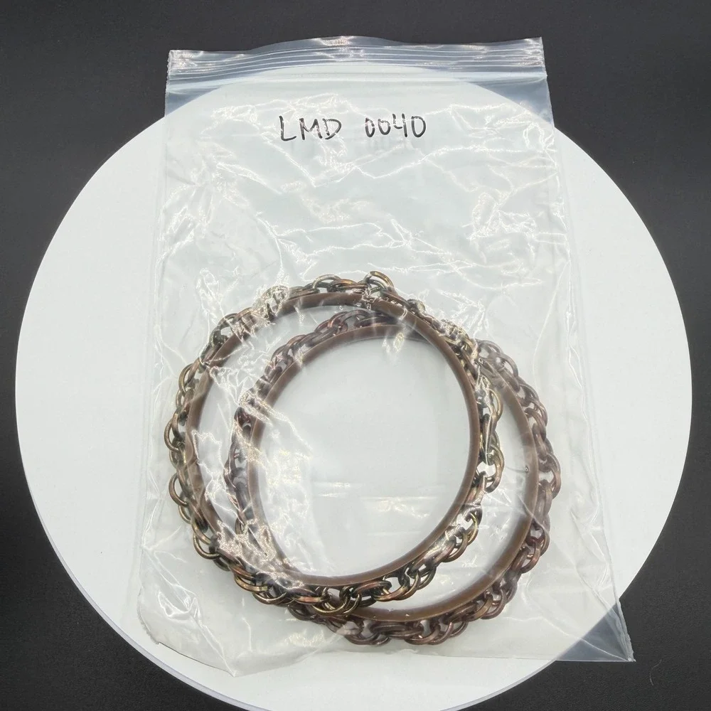 Pair Copper & Brass Tone Chain Link Bangle Bracelet Boho Stack Statement Jewelry